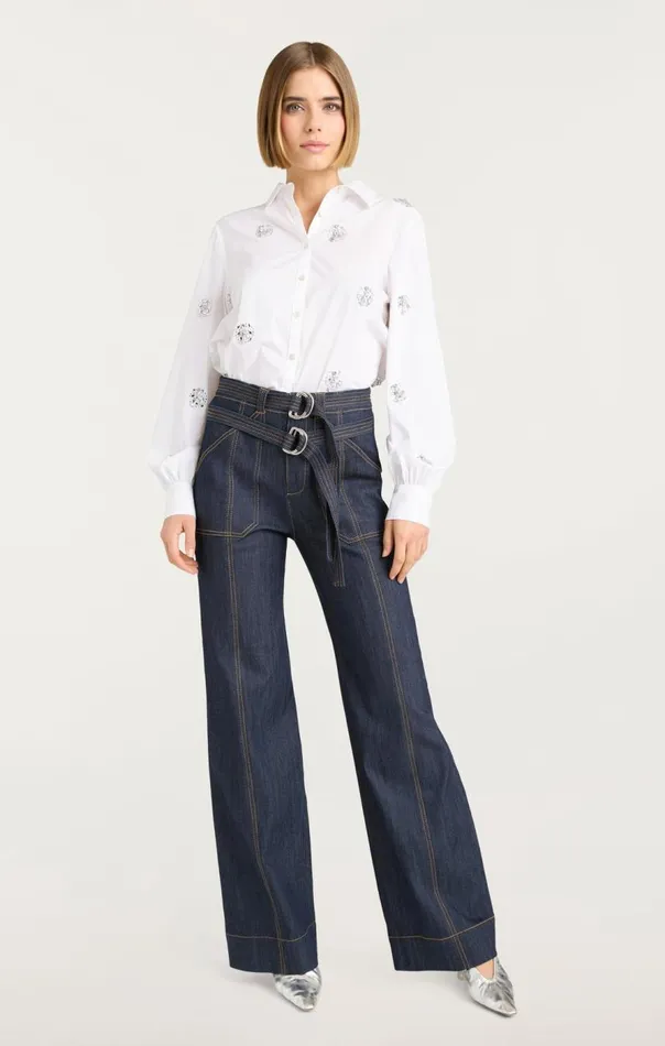 Cinq Sept Crystal Dot Tianna Top White Women Long Sleeve Tops