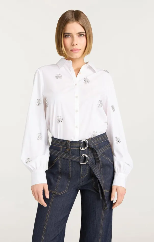 Cinq Sept Crystal Dot Tianna Top White Women Long Sleeve Tops
