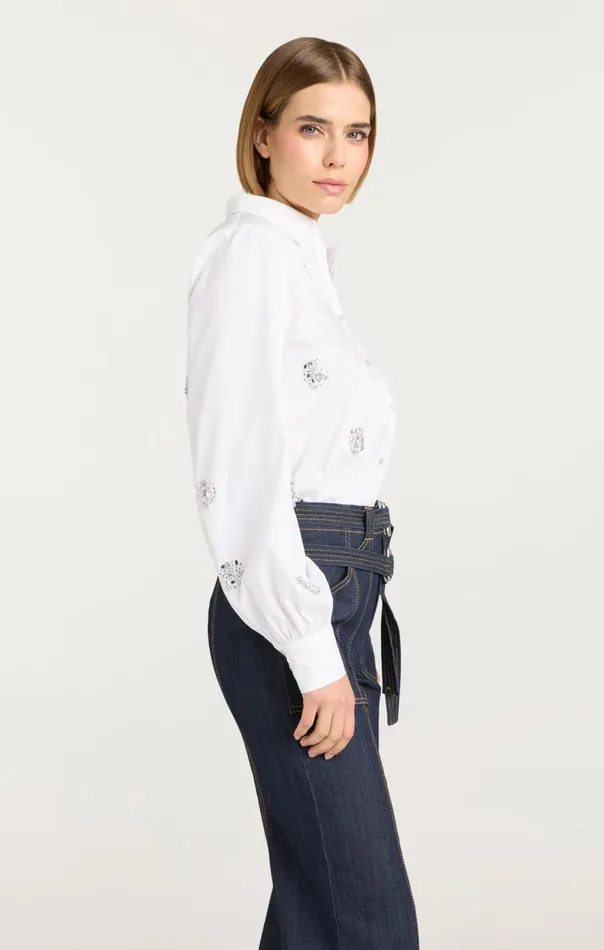 Cinq Sept Crystal Dot Tianna Top White Women Long Sleeve Tops