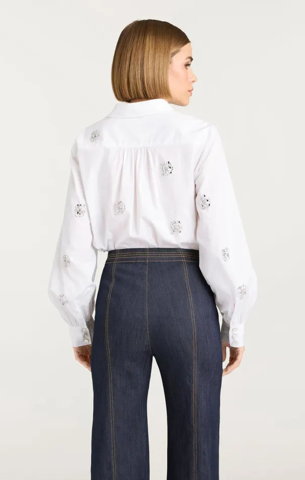 Cinq Sept Crystal Dot Tianna Top White Women Long Sleeve Tops