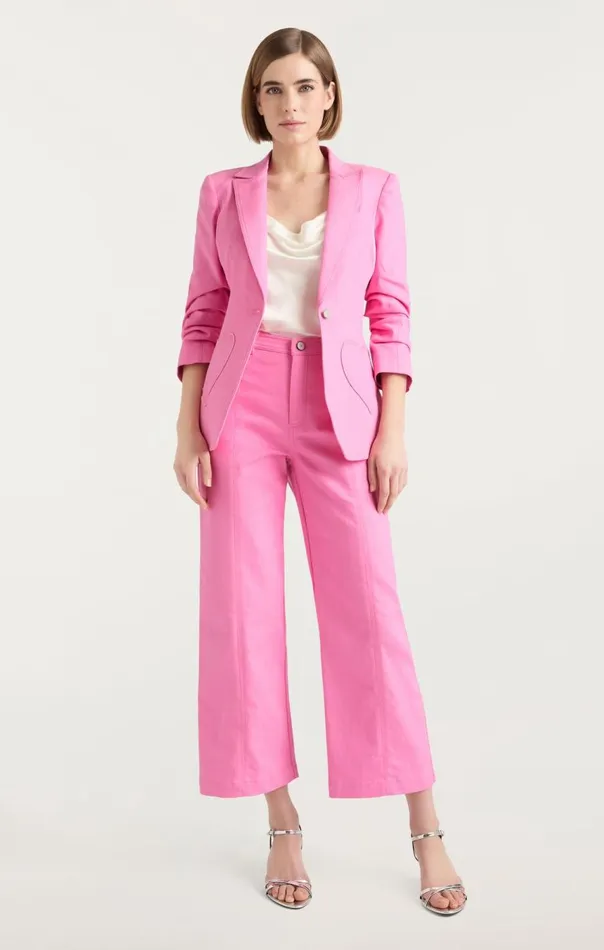 Cinq Sept Heart Embroidery Cropped Verona Pant Flamingo Women Pants