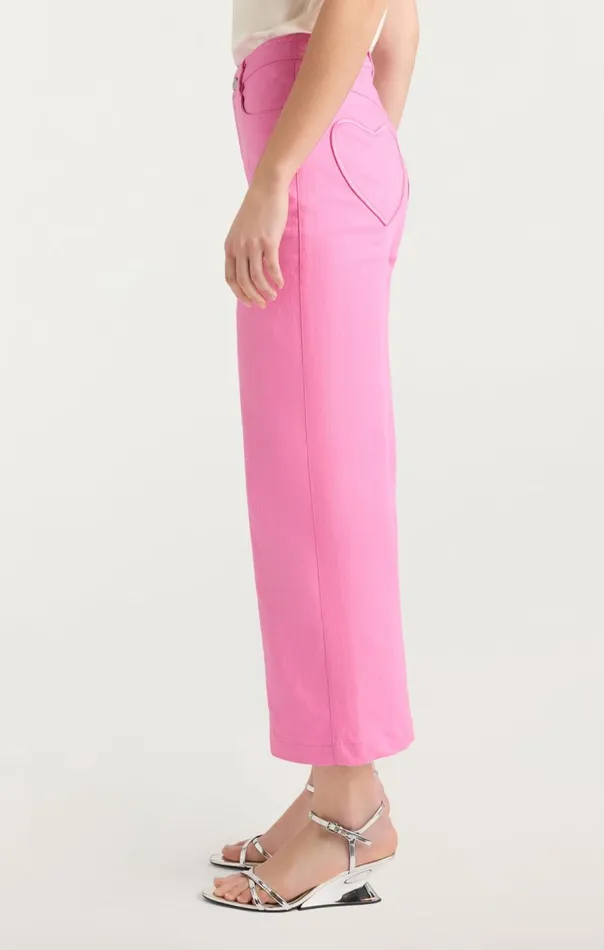 Cinq Sept Heart Embroidery Cropped Verona Pant Flamingo Women Pants