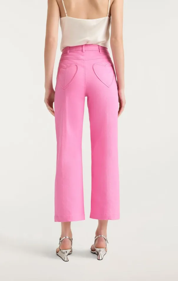 Cinq Sept Heart Embroidery Cropped Verona Pant Flamingo Women Pants