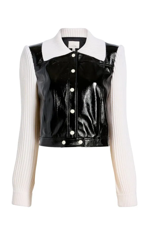 Cinq Sept Knit Sleeve Ciara Jacket Blackivory Women Sweaters and Knits
