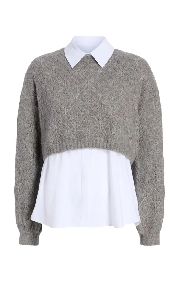 Cinq Sept Landry Pullover Heathergreywhite Women Sweaters and Knits