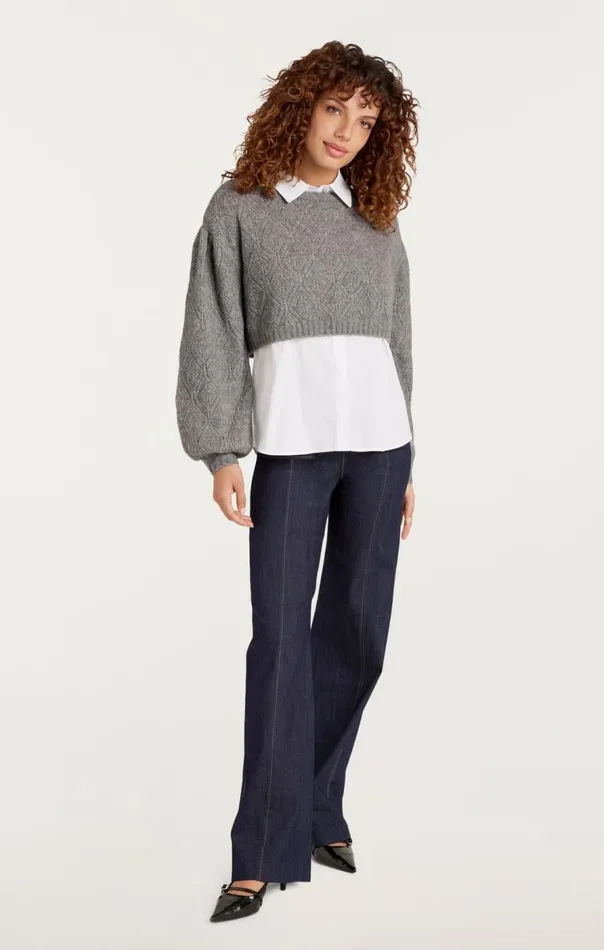 Cinq Sept Landry Pullover Heathergreywhite Women Sweaters and Knits