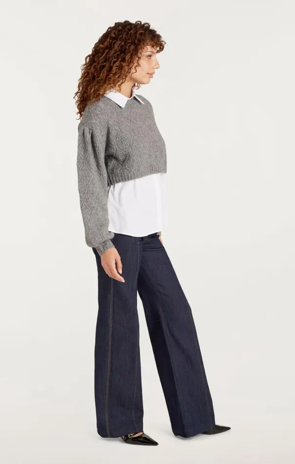 Cinq Sept Landry Pullover Heathergreywhite Women Sweaters and Knits