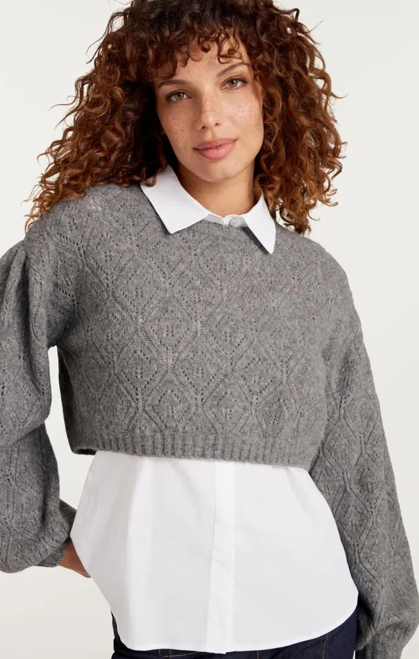 Cinq Sept Landry Pullover Heathergreywhite Women Sweaters and Knits