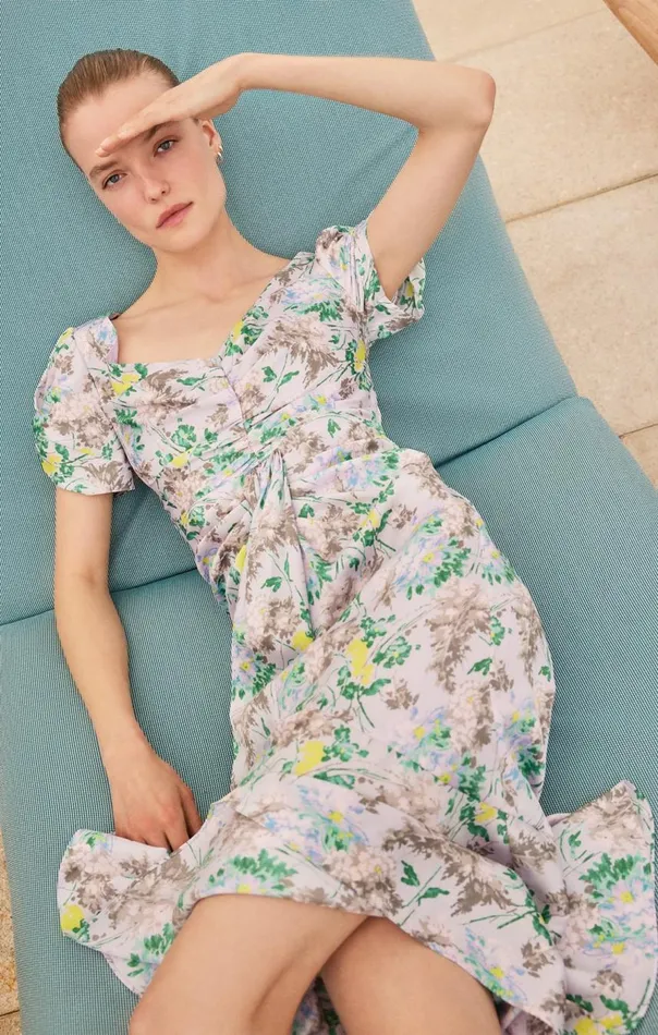 Cinq Sept Light Washed Floral Walker Dress Pastelmulti Women Midi