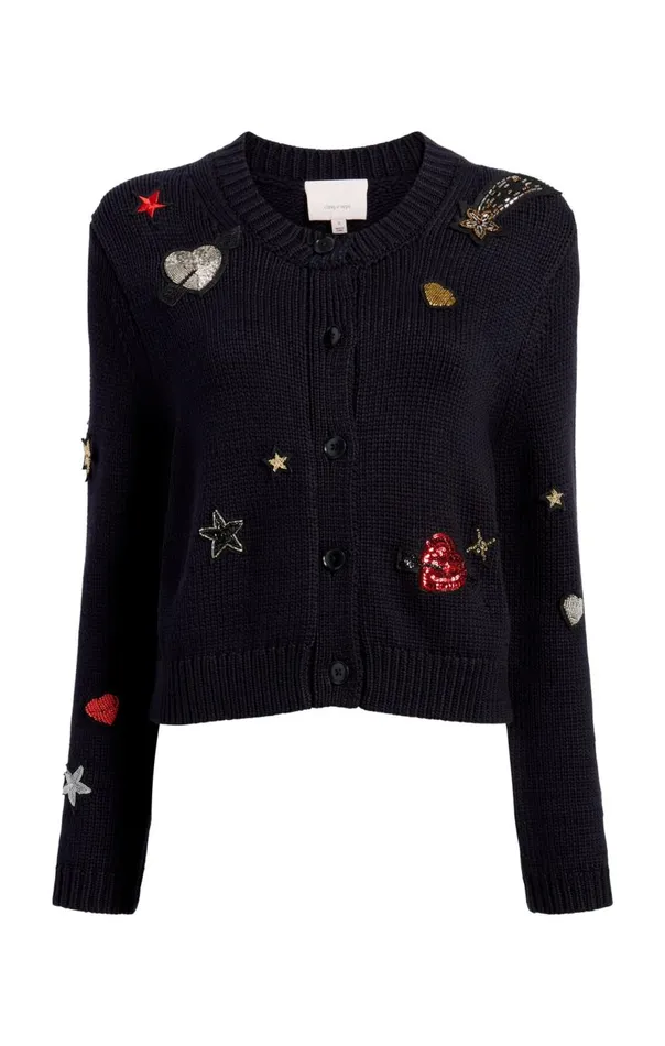 Cinq Sept Nebula Embellished Piera Cardigan Black Women Sweaters and Knits