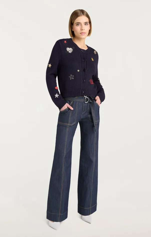 Cinq Sept Nebula Embellished Piera Cardigan Black Women Sweaters and Knits