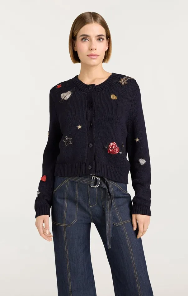 Cinq Sept Nebula Embellished Piera Cardigan Black Women Sweaters and Knits