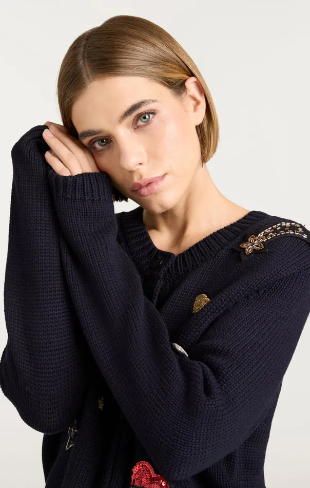 Cinq Sept Nebula Embellished Piera Cardigan Black Women Sweaters and Knits