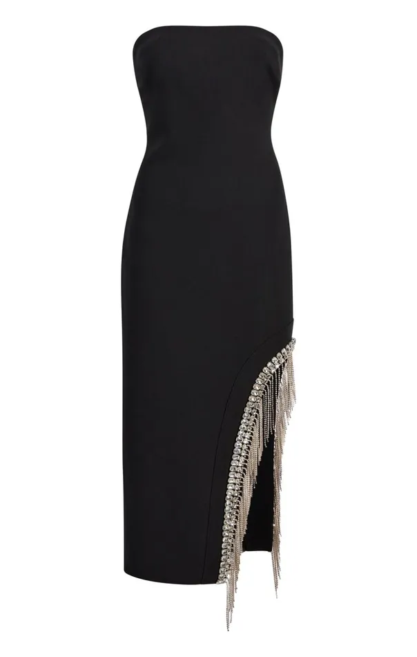 Cinq Sept Rhinestone Fringe Sammy Dress Black Women Cocktail and Evening