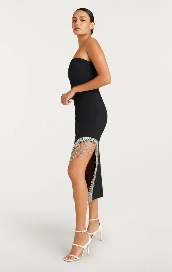 Cinq Sept Rhinestone Fringe Sammy Dress Black Women Cocktail and Evening