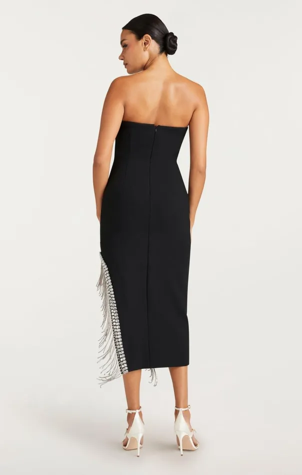 Cinq Sept Rhinestone Fringe Sammy Dress Black Women Cocktail and Evening