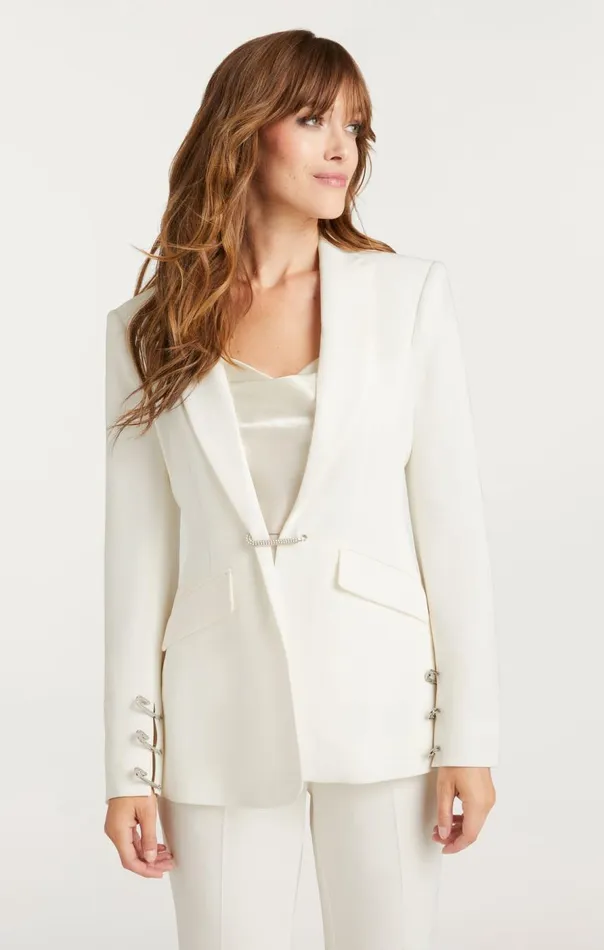 Cinq Sept Rhinestone Pin Cheyenne Blazer Ivory Women Blazers