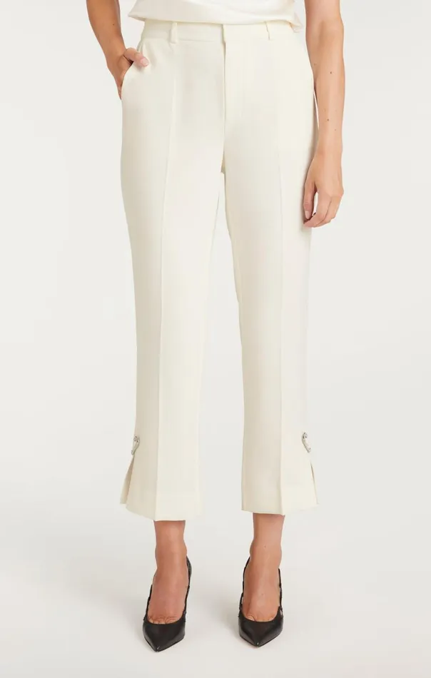Cinq Sept Rhinestone Pin Cropped Kerry Pant Ivory Women Pants