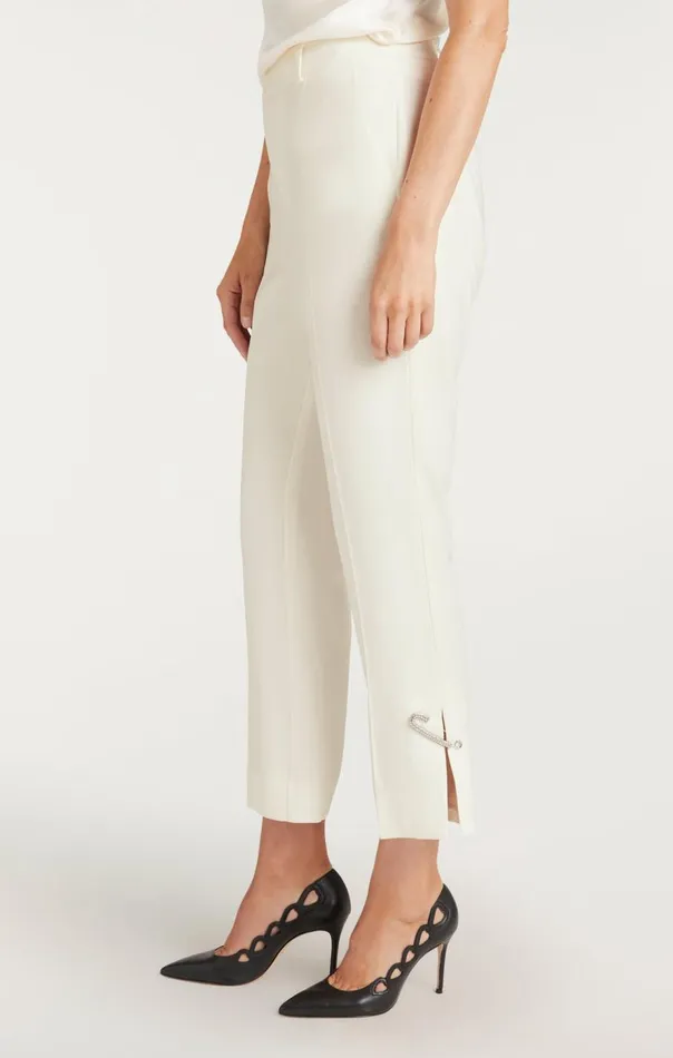Cinq Sept Rhinestone Pin Cropped Kerry Pant Ivory Women Pants