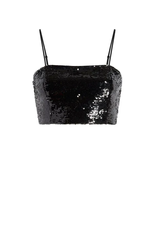 Cinq Sept Sequin Nikki Top Black Women Tank Tops and Camisoles
