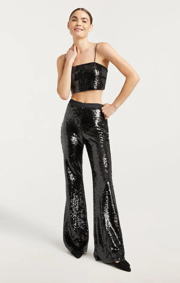 Cinq Sept Sequin Nikki Top Black Women Tank Tops and Camisoles