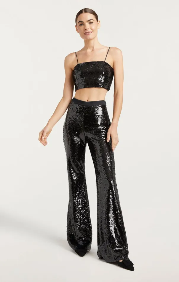 Cinq Sept Sequin Nikki Top Black Women Tank Tops and Camisoles