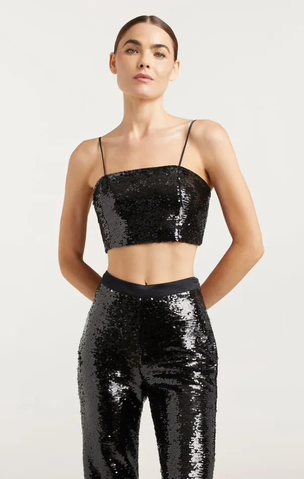 Cinq Sept Sequin Nikki Top Black Women Tank Tops and Camisoles