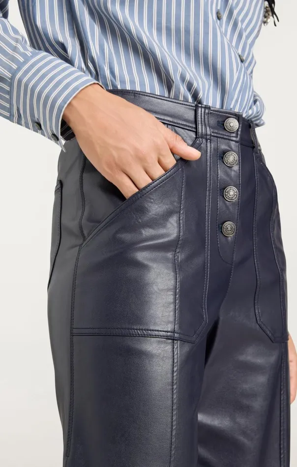 Cinq Sept Vegan Leather Benji Pant Navy Women Pants
