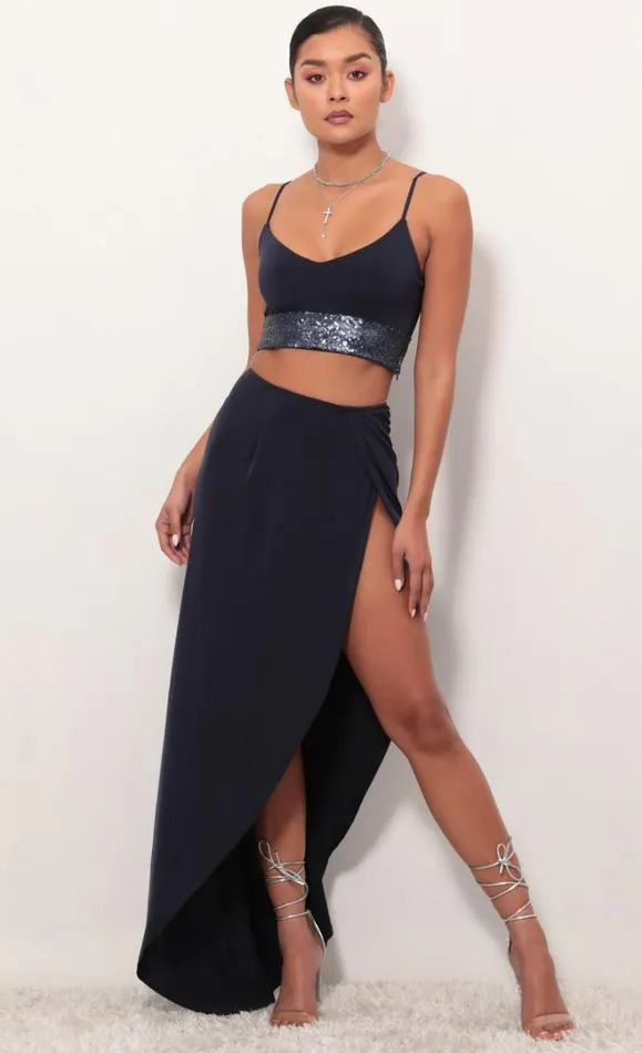 City Lights Sequin Maxi Set Navy Women LUCY IN THE SKY Maxi Dresses