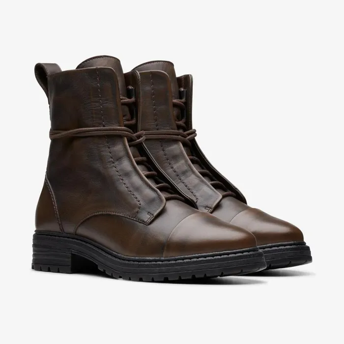 Clarks Biker Boots Rixley Lace Dark Brown Leather 8211 Women