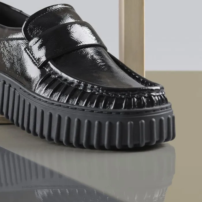Clarks Black Shoes Torhill Mocc Black Patent 8211 Women