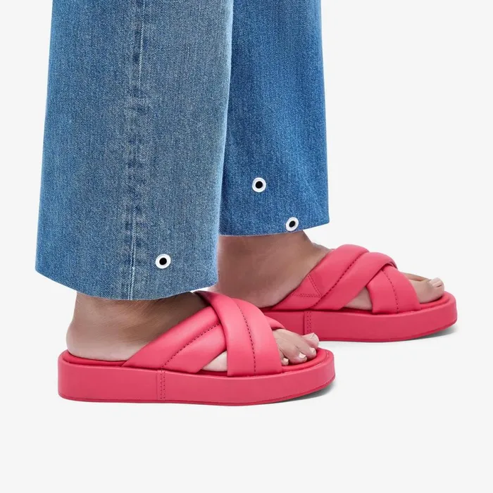 Clarks Flat Sandals Alda Glide Bright Pink Leather 8211 Women