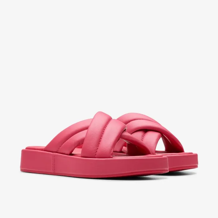 Clarks Flat Sandals Alda Glide Bright Pink Leather 8211 Women