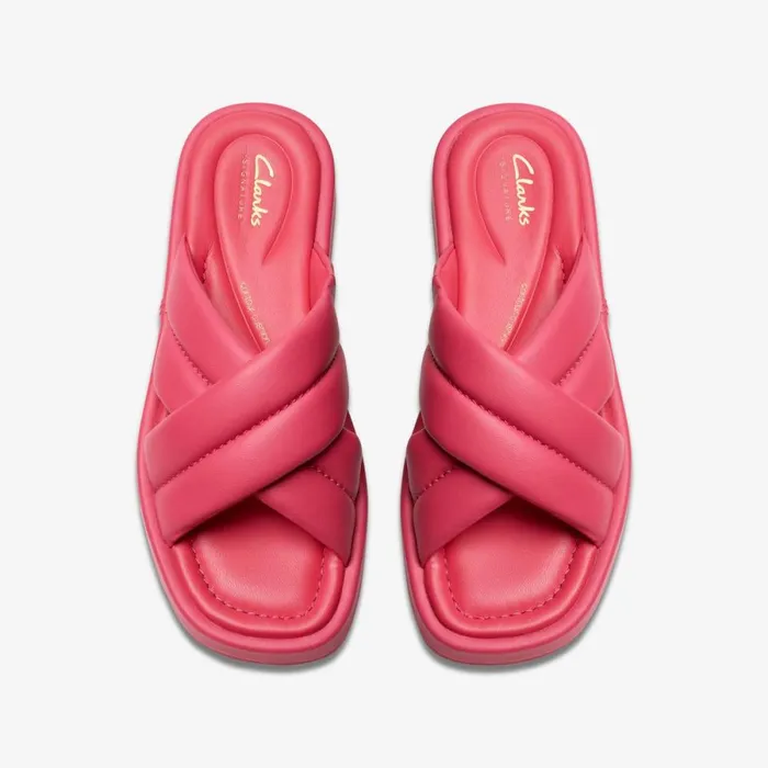 Clarks Flat Sandals Alda Glide Bright Pink Leather 8211 Women