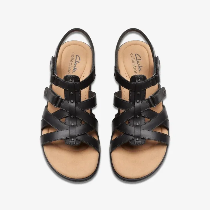 Clarks Flat Sandals Elizabelle Sky Black Leather 8211 Women