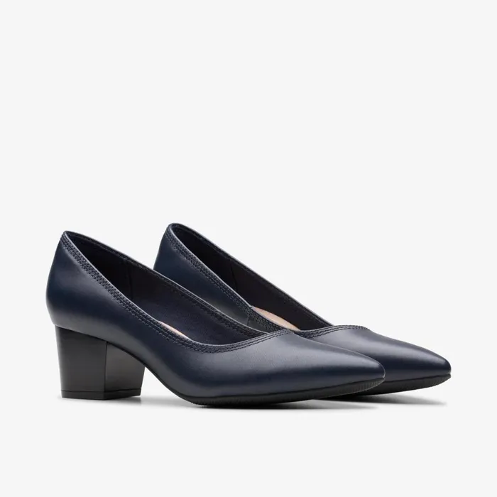 Clarks Heels Ellanie Hope Navy Leather 8211 Women