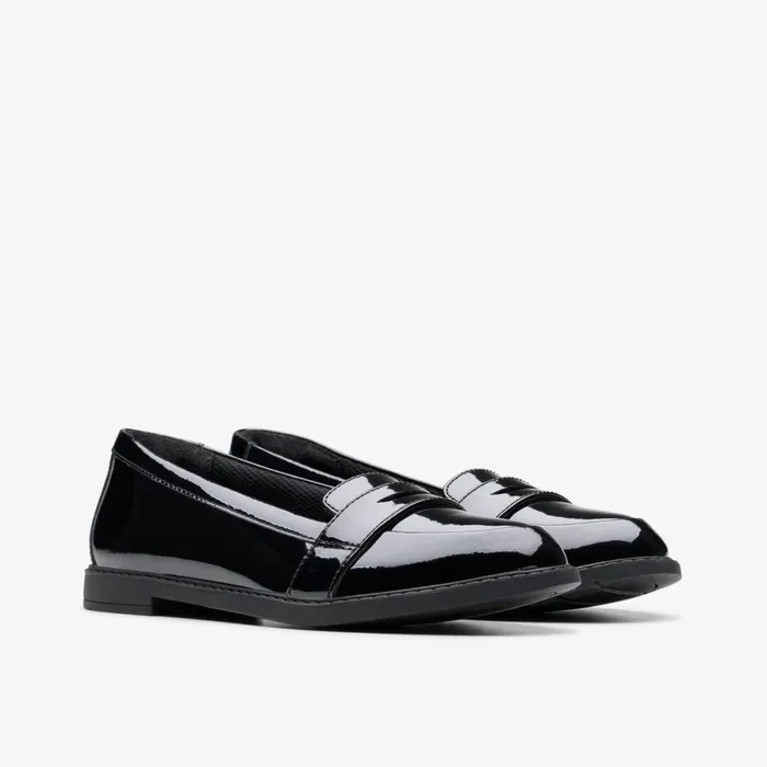 Clarks School Shoes Scala Loafer Youth Black Patent 8211 Kids