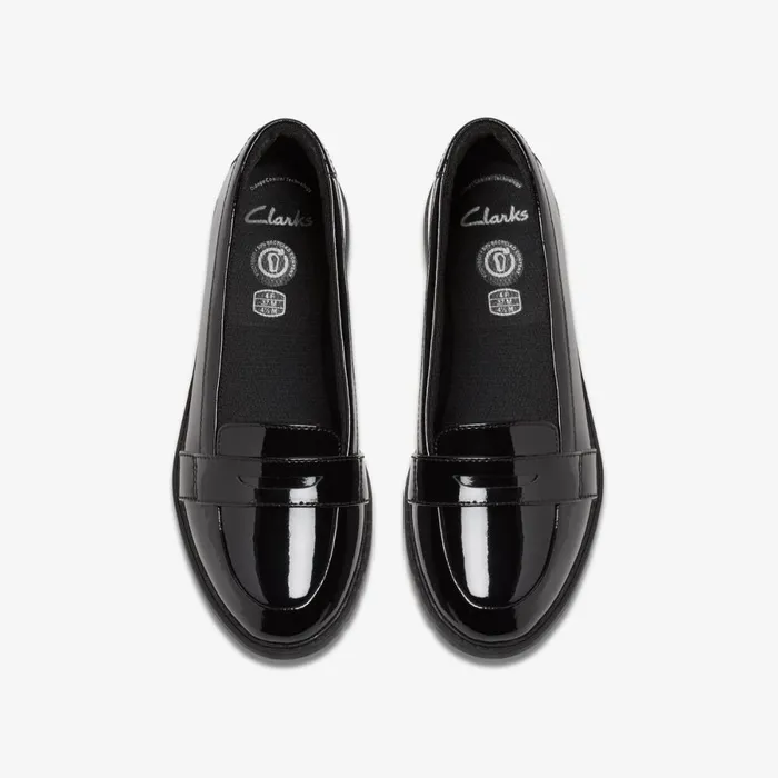 Clarks School Shoes Scala Loafer Youth Black Patent 8211 Kids