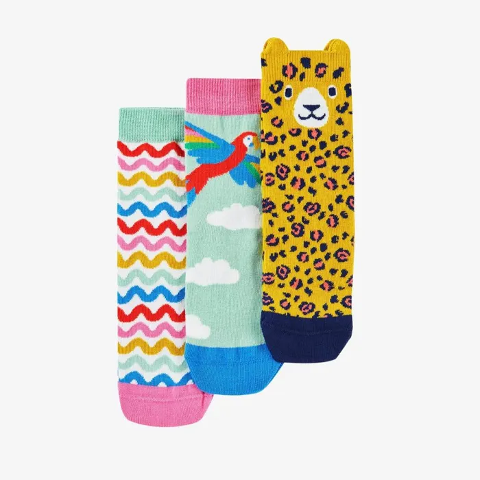 Clarks Socks and Tights Rock My Socks 3 Pack Infant Size 912 Jaguar Print Multicolour 8211 Kids