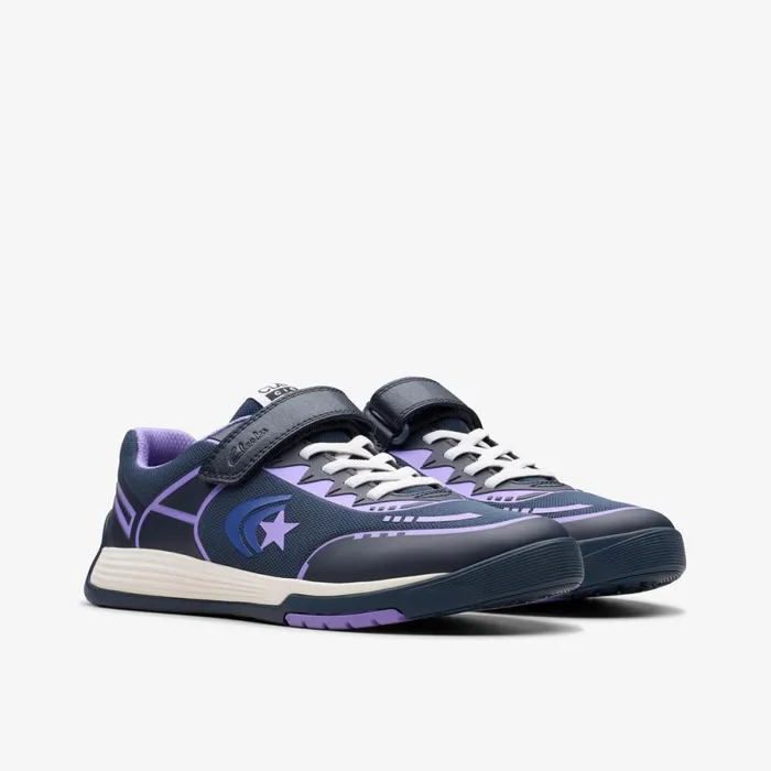 Clarks Trainers Cica Star Flex Youth Navy Purple 8211 Kids