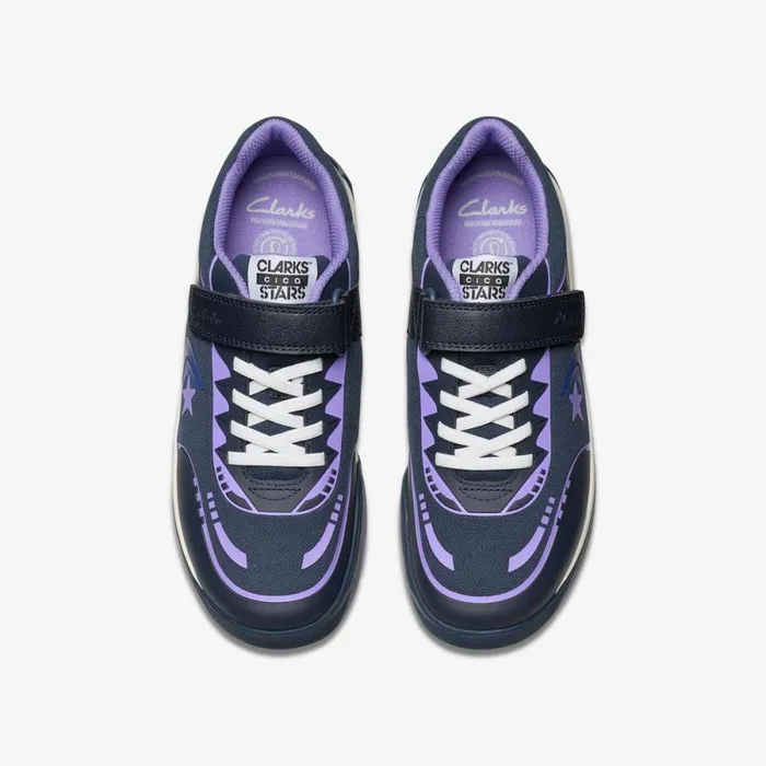 Clarks Trainers Cica Star Flex Youth Navy Purple 8211 Kids