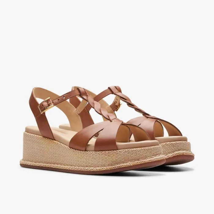 Clarks Wedge Sandals Kimmei Twist Tan Leather 8211 Women