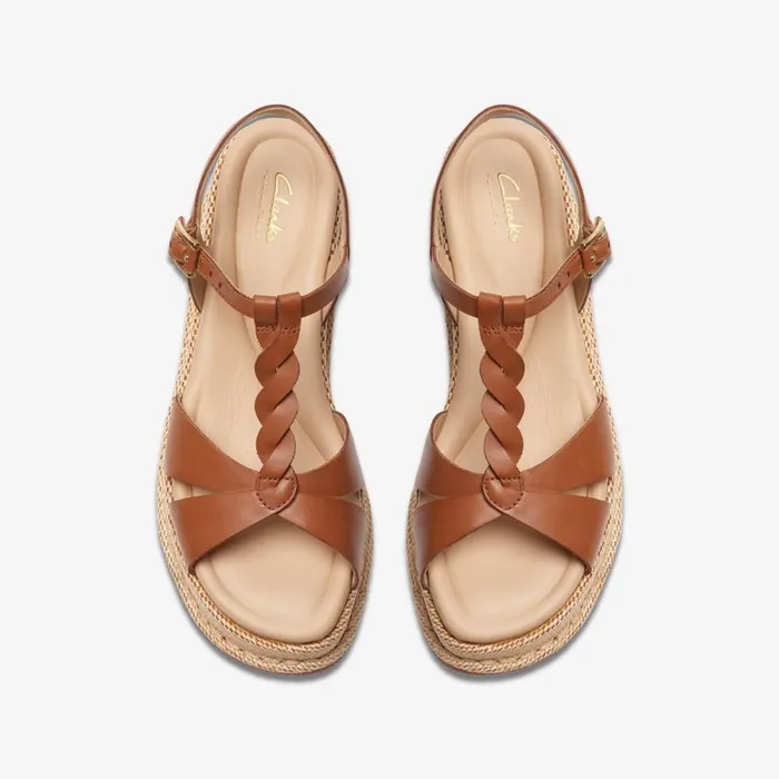 Clarks Wedge Sandals Kimmei Twist Tan Leather 8211 Women