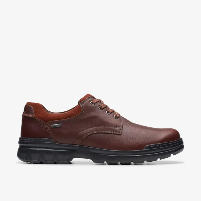 Clarks Wide Fit Shoes Rockie Walk GoreTex Dark Tan Leather 8211 Men
