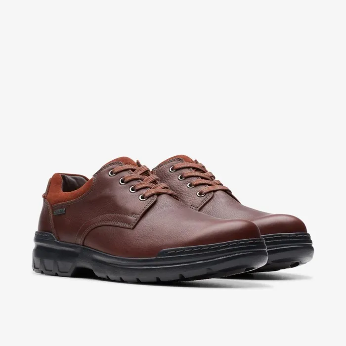 Clarks Wide Fit Shoes Rockie Walk GoreTex Dark Tan Leather 8211 Men
