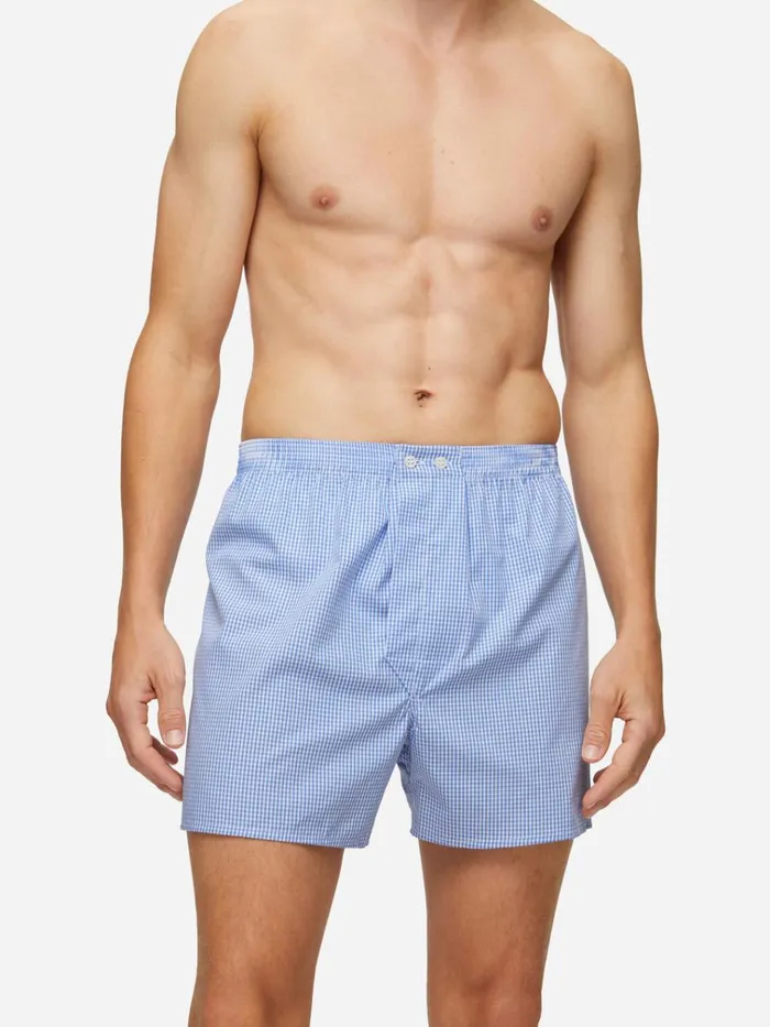 Classic Fit Boxer Shorts Men Derek Rose Classic Fit Boxers Gingham Cotton Blue