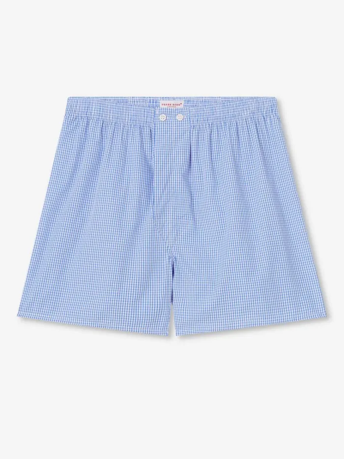 Classic Fit Boxer Shorts Men Derek Rose Classic Fit Boxers Gingham Cotton Blue