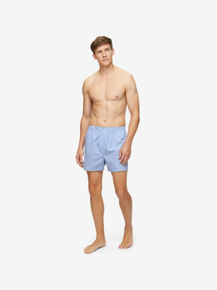 Classic Fit Boxer Shorts Men Derek Rose Classic Fit Boxers Gingham Cotton Blue
