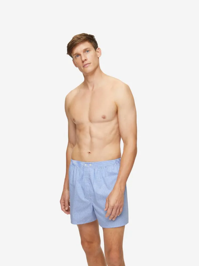 Classic Fit Boxer Shorts Men Derek Rose Classic Fit Boxers Gingham Cotton Blue