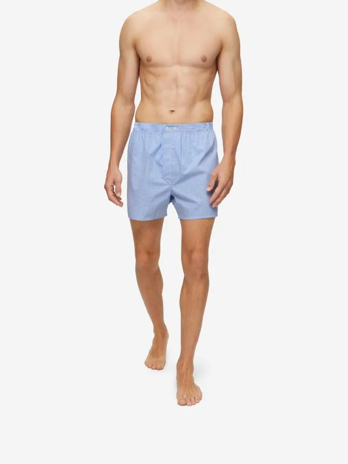 Classic Fit Boxer Shorts Men Derek Rose Classic Fit Boxers Gingham Cotton Blue